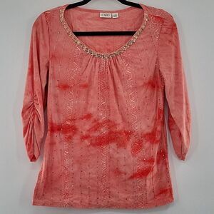 3 For$20 Cato Orange shirt w/ lots of detail & bling size S